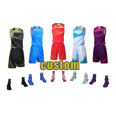 China Wholesale High Quality Antibacterial All Over Print Embroidery Custom Design Basketball Tank Top Set Unisex Basketball Uniform for sale