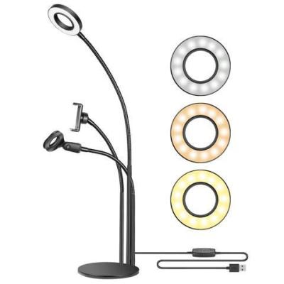 China iPhone 8 7 6 plus Se Android X 6s 3 in-1 Live Broadcast LED Selfie Ring Light with Cell Phone Holder and Microphone Holder for Live Stream for sale