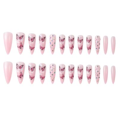 China Meaterial Eco-Friendly Nails Ballerina Fake Nail Tips Long Full Cover Acrylic Pink French OEM Customized Art Nails Fake Stiletto Press On for sale