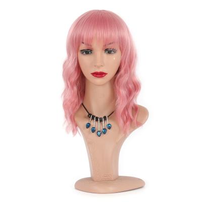 China Other Fashion Lady Wig Corn Sideburns Curly Hair Sideburns Head Cover Chemical Fiber Short Pink Wig Lady Fashion Air Bangs Curly Hair Cover for sale