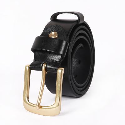 China Luxury Full Grain Italian Cowhide Men's Genuine Leather Belt With Brass Pin Buckle for sale