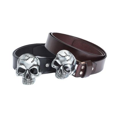 China Unique Buckle Exaggerate Metal Skull Buckle Halloween Props Retro Real Leather Belt for sale