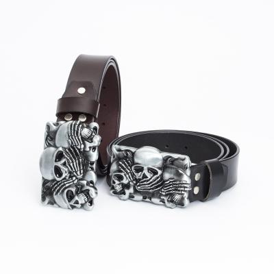 China Leisure factory direct sales men's skull buckle casual punk jeans combine genuine leather belts for sale