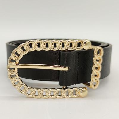 China OEM Leisure Metal Belt Buckle Black Leather Leather Belt Fashion Lady Belt for sale