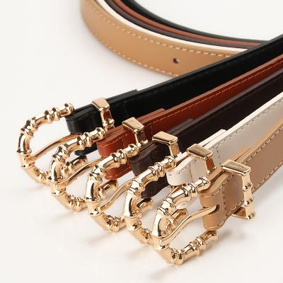 China New Design Fashion Ladies Gold Black PU Leather Bamboo Buckle Jeans Belt for sale