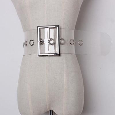 China Fashion 8.5cm Durable Wide Transparent Clear PVC Waist Belt For Women Girls Jeans Shorts Pants for sale