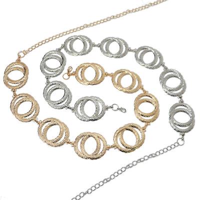 China METAL ladies dress accessories retro temperament double circle hollow spliced ​​metal women gold waist chain belt for sale