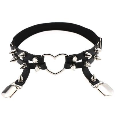 China Factory direct metal love heart-shaped punk leather handmade rivet hip hop leg ring foot ring punk garter belt for sale