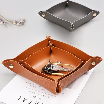 China Wholesale Viable Leather Storage Box Tray Storage Desktop Debris Key Matching Cosmetic Tray for sale