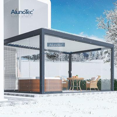 China Easily Assembled Aluminum Patio Canopy Canopy Gazebo Bespoke Tent Garden Pergolux With Sliding Glass Door for sale