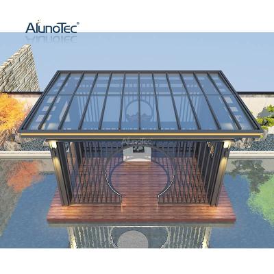 China Backyard Metal Pavilion Green Sun House Gazebo Polycarbonate Roof Energy Efficient Waterproof Sunroom for sale