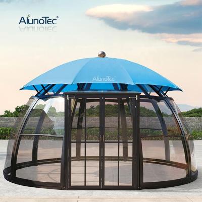 China Wholesale Pavilion Tent House Garden House Sunroom ODM Patio Kit Roof Vented Watermelon Canopy Aluminum Pergola Gazebo for sale