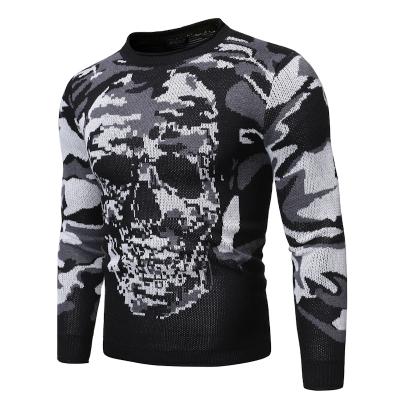 China 2021 Autumn New Winter Style Camouflage Skull Round Neck Sweater Male Anti-Wrinkle Knitting Sweater for sale