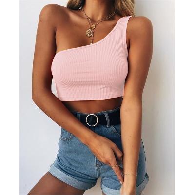 China 2020 new breathable solid color navel one-shoulder neckline sleeveless vest sales for sale