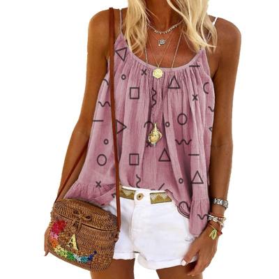 China 2021 Spring Summer New Breathable T-shirt Loose Casual Halter Print Tops For Women for sale