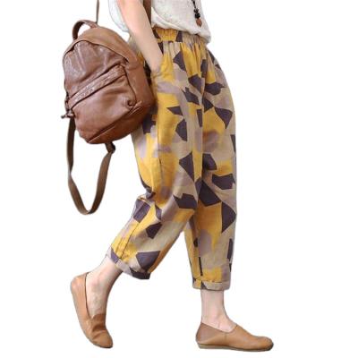 China QUICK DRY cotton printed pants for women slim soft plus size cotton and linen pants for sale