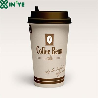 China Disposable Custom Printed Paper Coffee Cup With Black Or White Lid For Cafe Bar Restaurant for sale