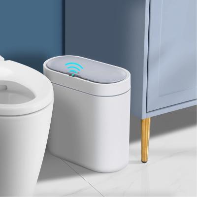 China JOYBOS Touchless Disposable Trash Can 3 Gallon Waterproof Automatic Intelligent Slim Motion Sensor Plastic Bathroom Trash Can for sale