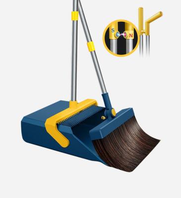 China JOYBOS Home Broom and Dustpan Windproof with Adjustable Handle Rise Broom and Self-Cleaning Dustpan Set with Dustpan Tines for sale