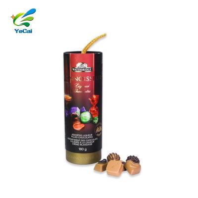 China Biodegradable gold foil stamped luxury food grade cardboard tube packaging cardboard cylinder box for chocolate for sale