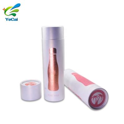 China Low MOQ Recyclable Gold Stamping Round Water Bottle Packaging Box Recycled Cardboard Wine Packaging Tube for sale