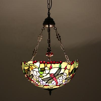 China LongHuiJing Traditional High End Quality Continental Lighting 16 Inch Color Dragonfly Glass Tiffany Lamps Chandeliers Bedroom Bar Cafe for sale