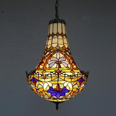 China LongHuiJing Tiffany Chandelier Ceiling Light Colored Mediterranean Baroque Glass Restaurant Pendant Lamp for sale