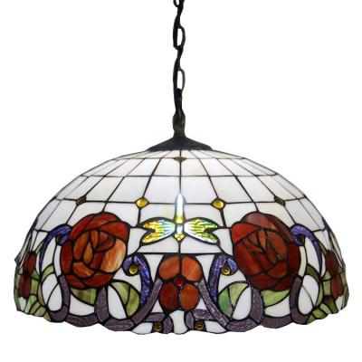 China LongHuiJing Peggy Tiffany-Style 3-Light Mediterranean Rose Pendant Lamp with 20