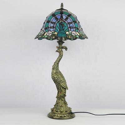 China Mediterranean Harlequin Peacock Jeweled by LongHuiJing TiffanyStyle Stained Glass Accent Lamp Blue NEW for sale