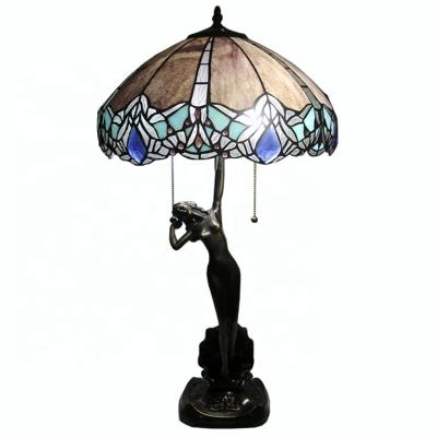 China EUROPEAN LongHuiJing 16 Inch Dragonfly Lamp Tiffany Style Stained Glass Table With Brass Maiden Base 28.35 Inches Tall for sale