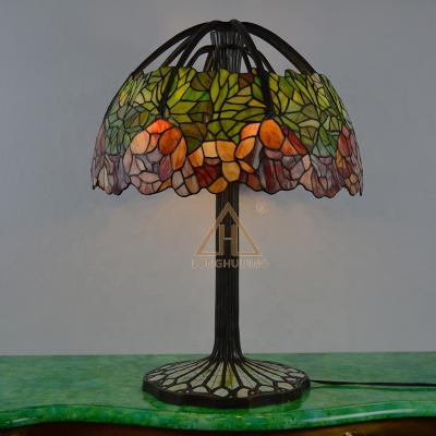 China LongHuiJing Tiffany Table Lamp Night Light Modern Handmade Stained Glass 3 Style Desk Light Light Green Victorian Decor for sale