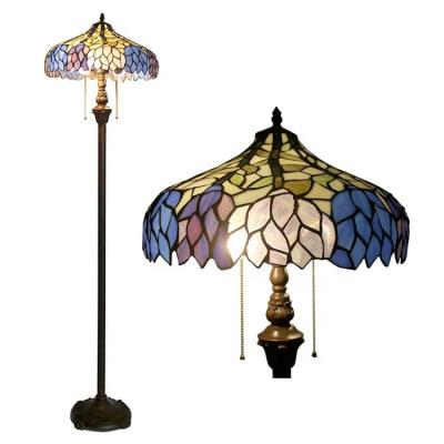 China LongHuiJing Traditional Tiffany Wisteria Floor Lamp 16Inch Stained Glass Shade Floor Lights Living Room Lamps for sale