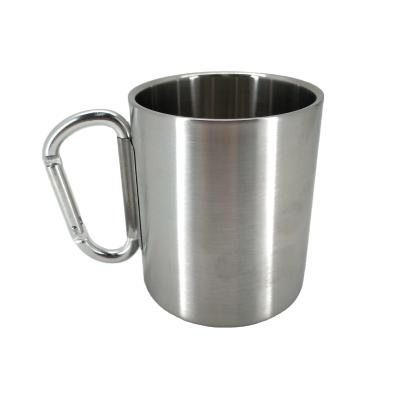 China Sustainable Stainless Steel Camping Cup With New Foldable Carabiner Handle, No Leaking Cup To Climb for sale