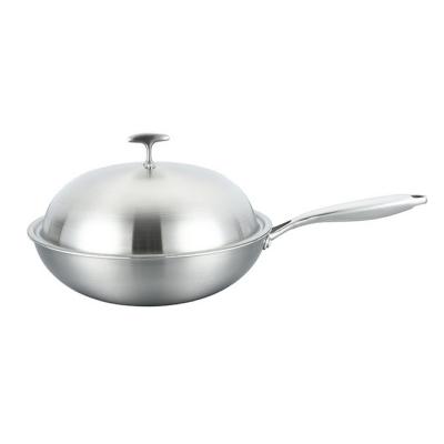 China Sustainable 34cm non-stick stainless steel wok pan with stainless steel lid for sale