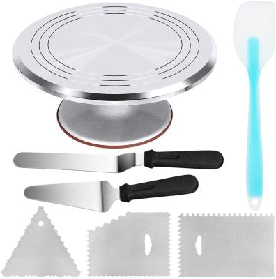 China Aluminum Alloy Cake Rotating Stand 12 Inch Cake Turntable with Angled Icing Spatula, Comb Icing Smoother for sale