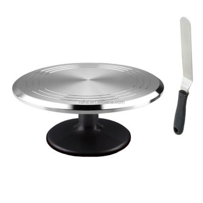 China Viable Aluminum Alloy Cake Turntable, Cake Rotating Rack, 12 Inch Turning Rack with Non-slip Rubber Base and Icing Spatula for sale