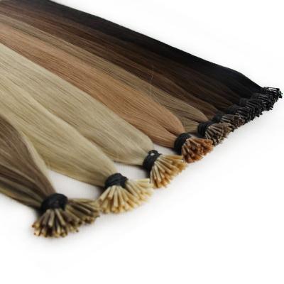 China Unprocessed A12 Bone Length Straight Human Hair Color Remy Cuticle Brazilian I Medium Tip Hair Extension Virgin Remy Hair Extension Wholesale Supplier for sale