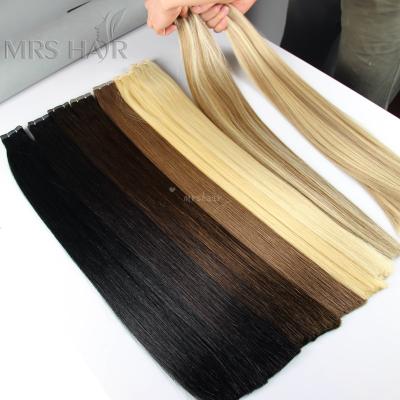 China Remy Double Drawn Russian Hair Tape Double Drawn Soft 100% Silky Straight Virgin Hair Cuticle Tape In Hair Extensions for sale