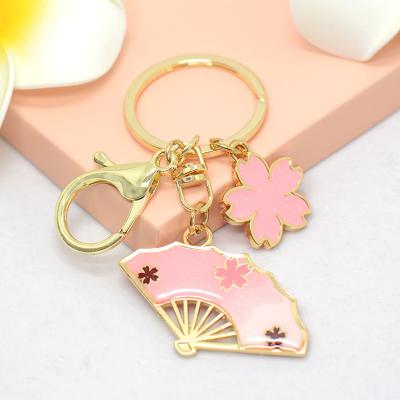 China Key Chain Ring Cherry Blossom Fan Exquisite Key Souvenir Flower Fan Trolley Key Japanese Style en venta