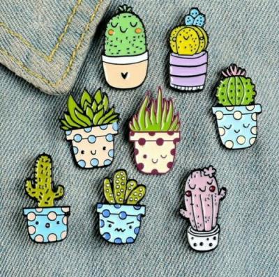 China Custom Made Custom Lapel Pin Shirt Bag Cactus Aloe Brooches China Logo Pin Potted Plant Enamel Pins for sale