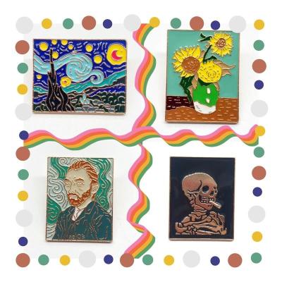 China China Pinsanity Van Gogh Starry Night Painting Enamel Lapel Pin for sale