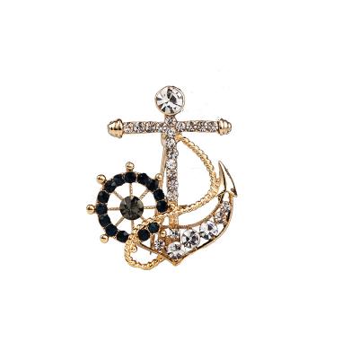 China Pin Accessories Wholesale Of Female High Grade Navy Style Rudder Anchor Men's Brooch Suit Shirt Badge Decoration for sale