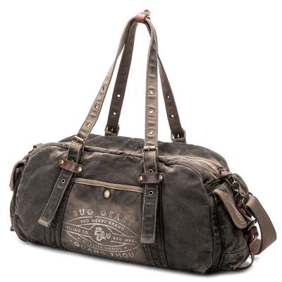 China Custom Vintage Canvas Duffel Bag Unisex Weekend Bag With Leather Trim for sale