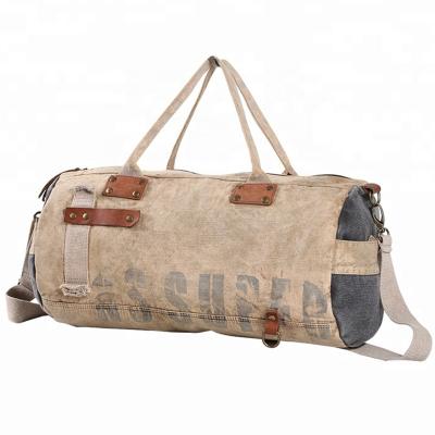 China Top Selling Vintage Retro Mens Washed Canvas Fitness Bag Duffel Bag With Leather Trim for sale