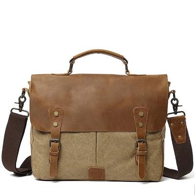 China Custom Women's Vintage Canvas Leather Messenger Bag Waterproof 14 Inch Laptop Messenger Bag for sale