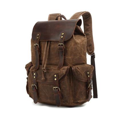 China Large Capacity Waterproof Vintage Canvas College Backpack Custom Waxed Backpack for sale