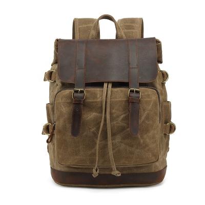 China Luxury Fashion 30L Vintage Waterproof Custom Canvas Leather Casual Backpack Set For College Student for sale