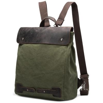 China Wholesale Fashion Water Resistant Vintage Canvas Laptop Backpack Outdoor Backpack With Leather Flap for sale