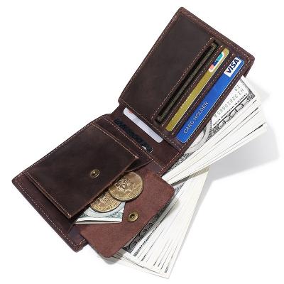 China Free shipping anti-theft vintage cowhide leather RFID cheap bifold wallet for men 9.5*11.5cm for sale