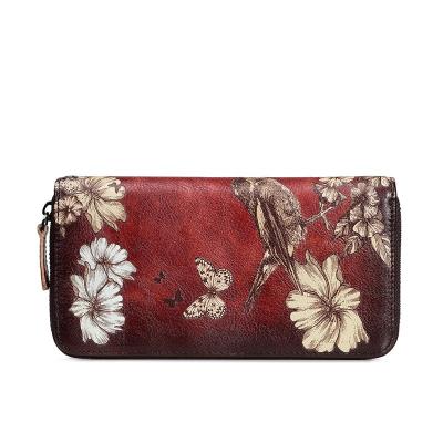 China Wholesale 2022 New RFID Fashion Ladies Long Leather Clutch Zipper Wallet With Embossing Flowers for sale